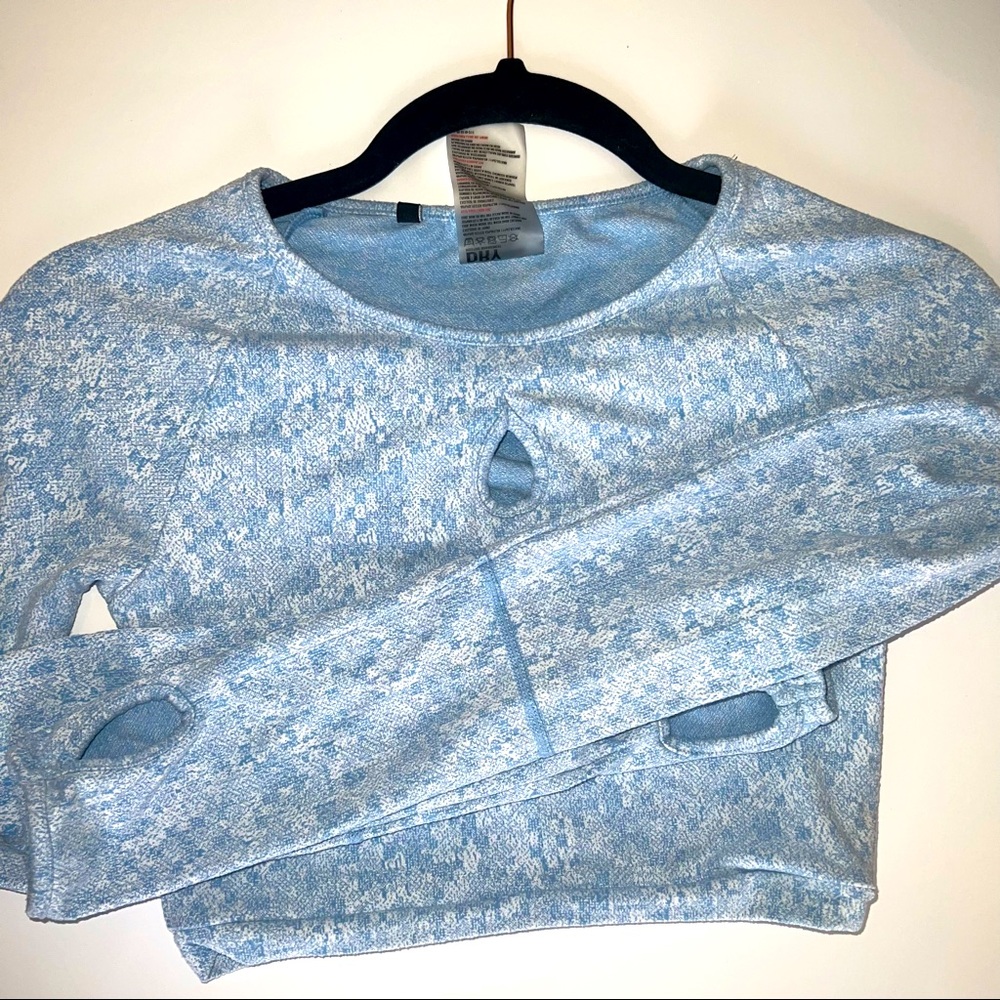 Blue GYMSHARK Fleur Textured Long Sleeve Crop Top